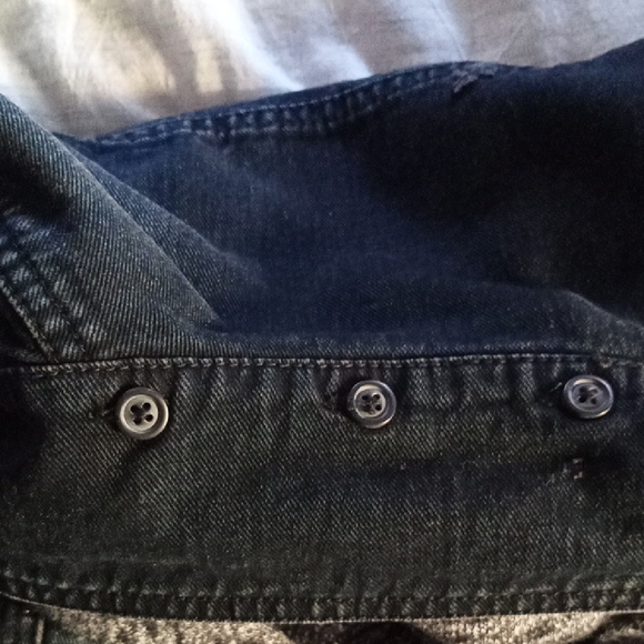 Black Denim Jacket with Gray Knit Sleeves And Removable Hood Size Medium - Picture 7 of 8